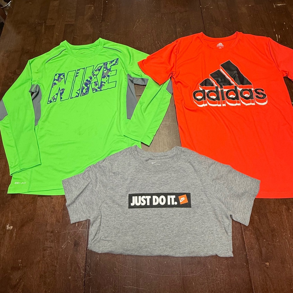 3pc Nike Adidas Shirts Kids Large Multi Color Activewear Graphic Tee Bundle